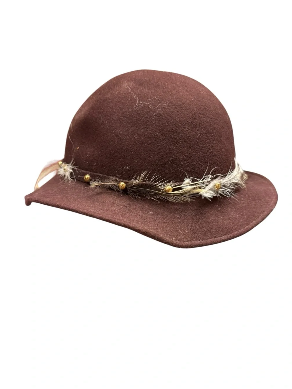 Vintage Smart Alex Brown Wool Wide Brim Hat with Feather Trim